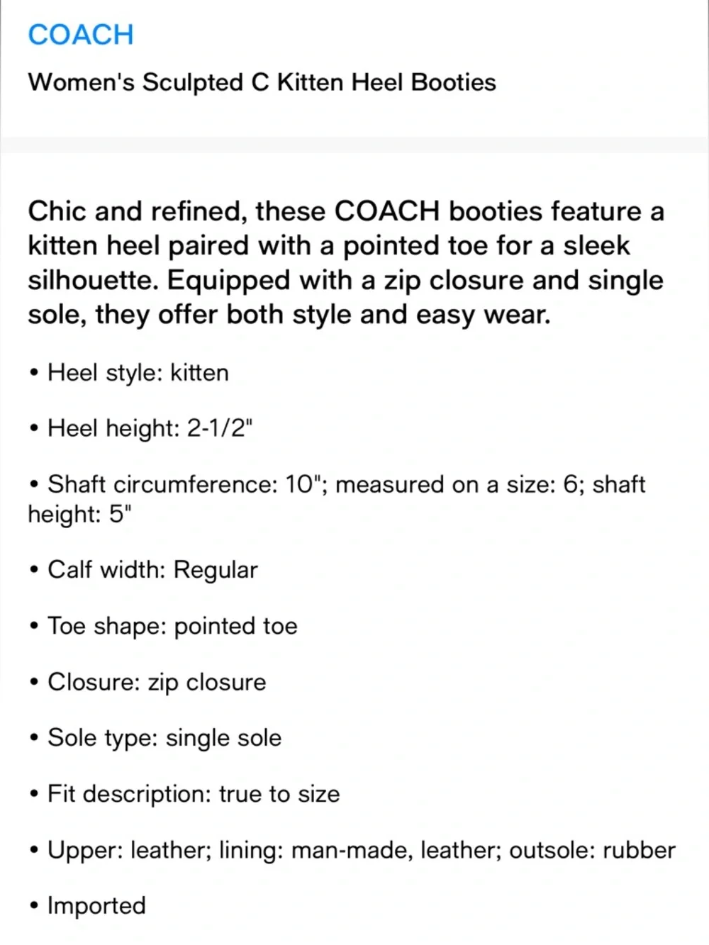 Coach Women's Sculpted C Kitten Heel Booties